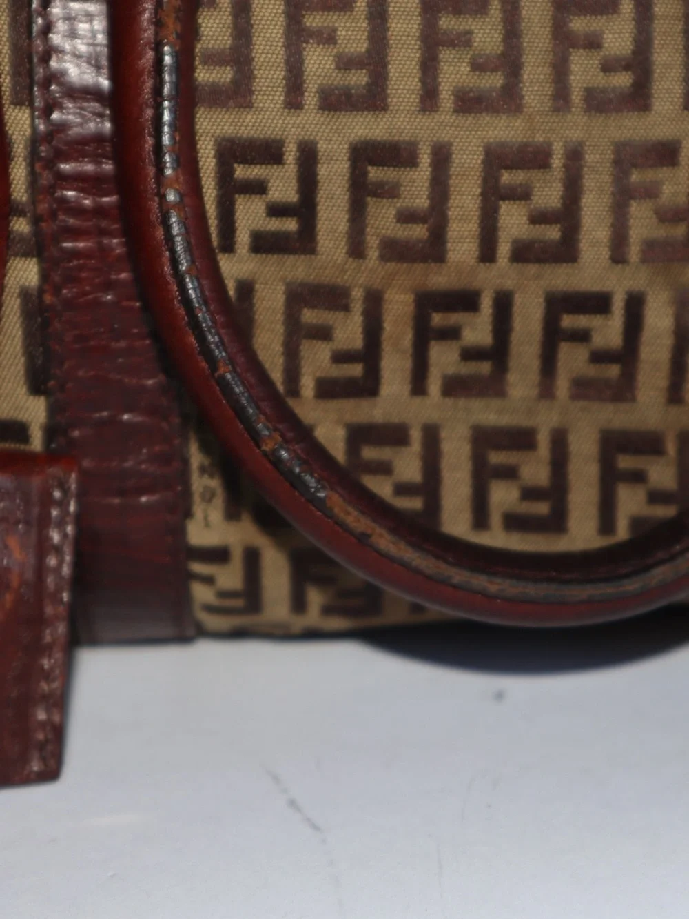 Fendi Zucchino FF Bauletto Vintage Boston Bag Brown